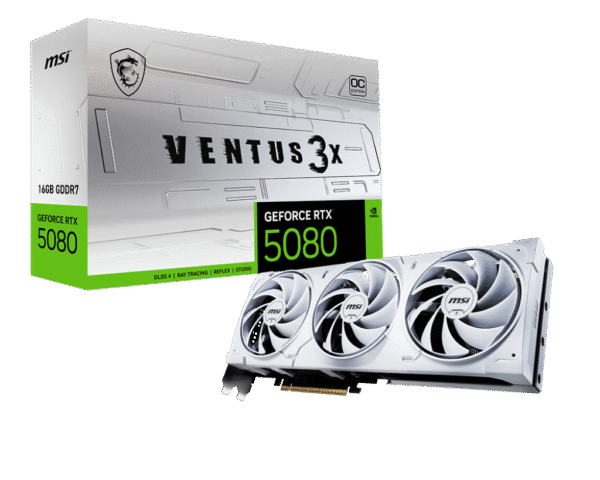 MSI GeForce RTX 5080 Ventus 3X OC White 16GB GDDR7 PCI-Express Graphics Card