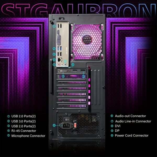 STGAubron Gaming Desktop PC, Core i7 3.4G up to 3.9G, 32G RAM, 1T SSD, GeForce GTX 1660 Super 6G GDDR6, 600M WiFi,, RGB Fan x 6, RGB Keyboard&Mouse&Mouse Pad, W10H64 - Image 5