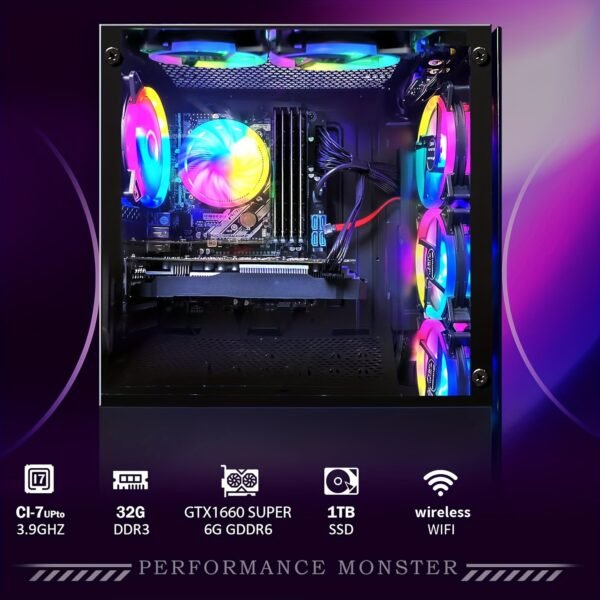 STGAubron Gaming Desktop, Core i7 3.4G up to 3.9G, GeForce GTX 1660 Super 6G GDDR6, 32G RAM, 1T SSD, WiFi, Wireless 5.0, RGB Fan x 6, RGB Keyboard&Mouse&Mouse Pad, RGB Wireless Sound Bar & Gaming Mic, W10H64
