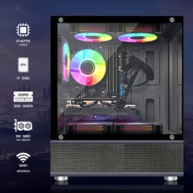 STGAubron Gaming Desktop PC,Core i7 3.4G up to 3.9G,32G RAM,1T SSD,Radeon RX 580 16G GDDR5,600M WiFi, Wireless 5.0,RGB Fan x 5,RGB Keyboard&Mouse,RGB Mouse Pad,RGB Wireless Sound Bar,W10H64