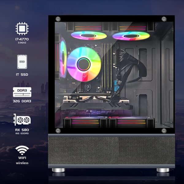 STGAubron Gaming Desktop PC,Core i7 3.4G up to 3.9G,32G RAM,1T SSD,Radeon RX 580 16G GDDR5,600M WiFi, Wireless 5.0,RGB Fan x 5,RGB Keyboard&Mouse,RGB Mouse Pad,RGB Wireless Sound Bar,W10H64