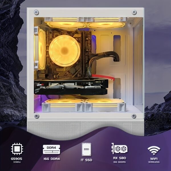 STGAubron Gaming Desktop PC, Radeon RX 580 16G GDDR5, 10th Gen G5905 3.5G, 16G RAM, 1T SSD, WiFi, Wirless 5.0, RGB Fan x 5, RGB Keyboard & Mouse & Mouse Pad, 11th Gen Opearting System