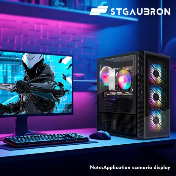 STGAubron Gaming Desktop PC, Athlon 3000G 3.5G, Radeon RX 580 16G GDDR5, 16G RAM, 512G SSD, 600M WiFi, wireless 5.0, RGB Fan x 4, RGB Keyboard and Mouse Pad, W11H64 - Image 4
