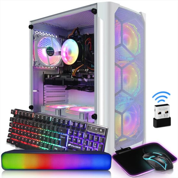 STGAubron Gaming Diamond Desktop, Core I7 3.4 GHz up to 3.9 GHz, GTX 1660 Ti 6G GDDR6, 16G RAM, 512G SSD, WIFI, Wireless 5.0, RGB Fan x 6, RGB Keyboard & Mouse, RGB Mouse Pad, RGB BT Sound Bar, W10H64