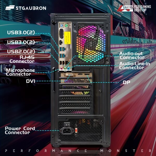 STGAubron Gaming Desktop PC, Athlon 3000G 3.5G, Radeon RX 580 16G GDDR5, 16G RAM, 512G SSD, 600M WiFi, wireless 5.0, RGB Fan x 4, RGB Keyboard and Mouse Pad, W11H64 - Image 6