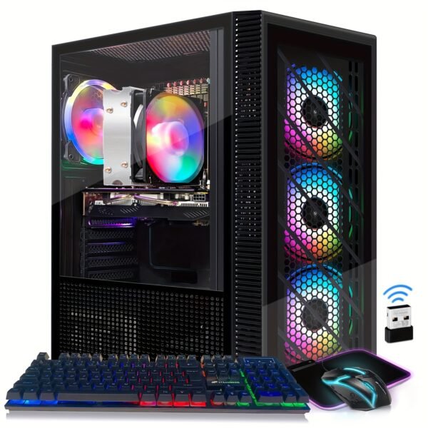 STGAubron Gaming Desktop PC, Athlon 3000G 3.5G, Radeon RX 580 16G GDDR5, 16G RAM, 512G SSD, 600M WiFi, wireless 5.0, RGB Fan x 4, RGB Keyboard and Mouse Pad, W11H64 - Image 2
