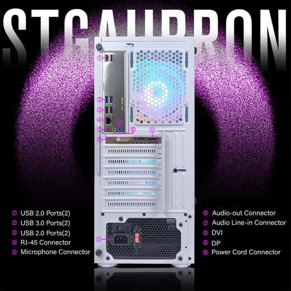 STGAubron Gaming Diamond Desktop, Core I7 3.4 GHz up to 3.9 GHz, GTX 1660 Ti 6G GDDR6, 16G RAM, 512G SSD, WIFI, Wireless 5.0, RGB Fan x 6, RGB Keyboard & Mouse, RGB Mouse Pad, RGB BT Sound Bar, W10H64 - Image 6
