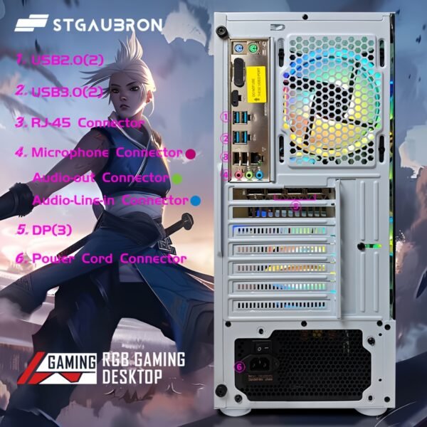 STGAubron Gaming Desktop PC, Athlon 3000G 3.5G, Radeon RX 580 8G GDDR5, 16G DDR4 RAM, 1T SSD, 600M WiFi, Wireless, RGB Fan x 4, RGB Keyboard and Mouse Pad, 11h Gen Opearting System - Image 5