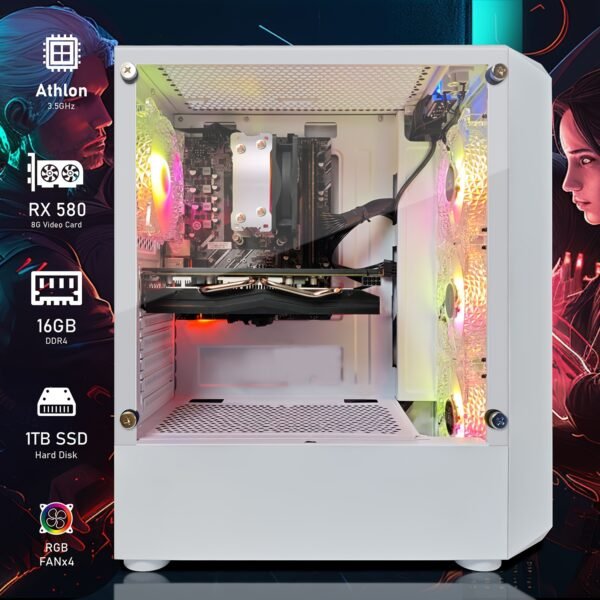 STGAubron Gaming Desktop PC, Athlon 3000G 3.5G, Radeon RX 580 8G GDDR5, 16G DDR4 RAM, 1T SSD, 600M WiFi, Wireless, RGB Fan x 4, RGB Keyboard and Mouse Pad, 11h Gen Opearting System