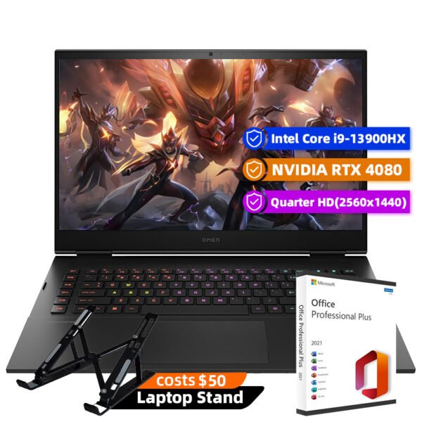 HP Omen Gaming Laptop, 17.3" 2560 x 1440 165Hz, Intel Core i9-13900HX 24-Core, NVIDIA GeForce RTX 4080 12GB, 32GB DDR5, 1TB SSD, Windows 11 Home, RGB Backlit KB, Wi-Fi 6E, Black with Microsoft Office Lifetime License