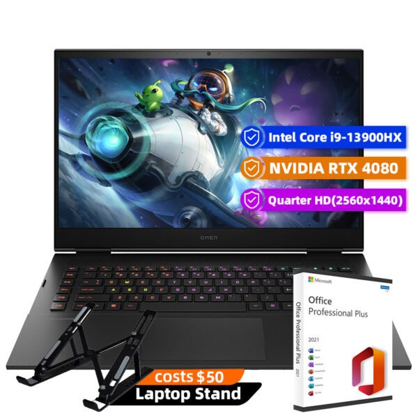 HP Omen Gaming Laptop, 17.3" 2560 x 1440 165Hz, Intel Core i9-13900HX 24-Core, NVIDIA GeForce RTX 4080 12GB, 64GB DDR5, 2TB SSD, Windows 11 Home, RGB Backlit KB, Wi-Fi 6E, Black with Microsoft Office Lifetime License