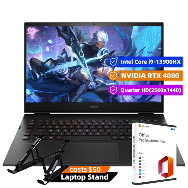 HP Omen Gaming Laptop, 17.3" 2560 x 1440 165Hz, Intel Core i9-13900HX 24-Core, NVIDIA GeForce RTX 4080 12GB, 64GB DDR5, 4TB SSD, Windows 11 Home, RGB Backlit KB, Wi-Fi 6E, Black with Microsoft Office Lifetime License