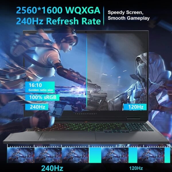 Thunderobot Radiant 16 4060 2.5K Gaming Laptop, 16" WQXGA 240Hz Display, 14th Gen Intel i7-14650HX, GeForce RTX 4060, 16GB DDR5 RAM, 512GB PCIe SSD, RGB Backlit Keyboard, Wi-Fi 6, Win 11 Home, Gray - Image 4