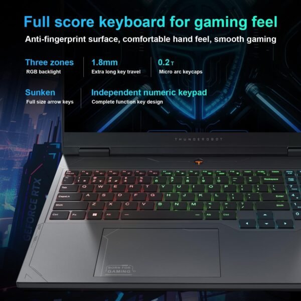Thunderobot Radiant 16 4060 2.5K Gaming Laptop, 16" WQXGA 240Hz Display, 14th Gen Intel i7-14650HX, GeForce RTX 4060, 16GB DDR5 RAM, 512GB PCIe SSD, RGB Backlit Keyboard, Wi-Fi 6, Win 11 Home, Gray - Image 5