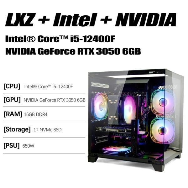 LXZ Gaming PC Desktop computer, I5-12400F, 2.5GHz, GeForce RTX 3050 6GB, 16GB DDR4 RAM, 1TB NVME SSD, for Gaming and Work, Black - Image 5