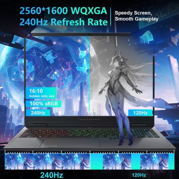 Thunderobot Radiant 16 i9 RTX 4060 2.5K Gaming Laptop, 16" WQXGA 240Hz Display, Intel Core i9-13900HX, GeForce RTX 4060, 16GB DDR5 RAM, 512GB PCIe SSD, RGB Backlit Keyboard, Wi-Fi 6, Win 11 Home, Gray - Image 3