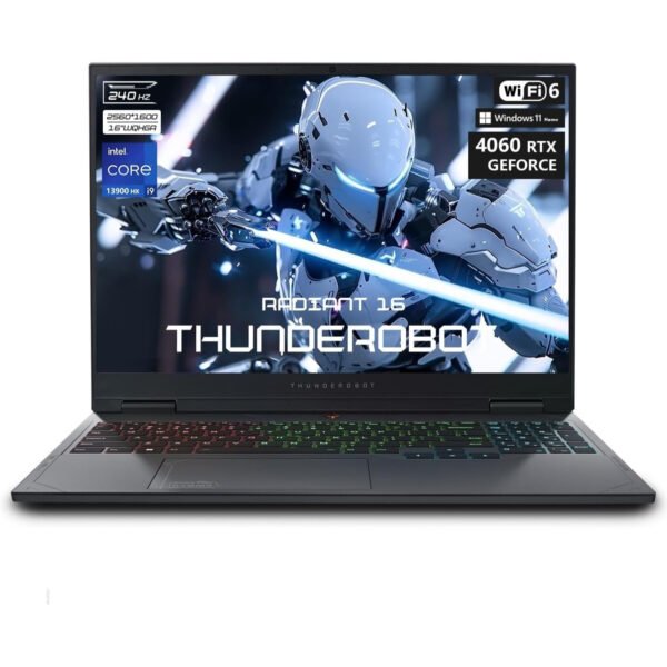 Thunderobot Radiant 16 i9 RTX 4060 2.5K Gaming Laptop, 16" WQXGA 240Hz Display, Intel Core i9-13900HX, GeForce RTX 4060, 16GB DDR5 RAM, 512GB PCIe SSD, RGB Backlit Keyboard, Wi-Fi 6, Win 11 Home, Gray