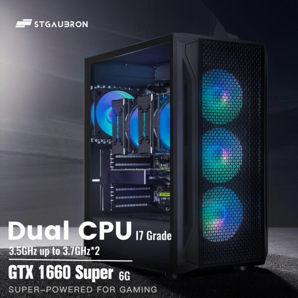 STGAubron Dual CPU Gaming PC, Dual i7 Xeon E5 up to 3.7GHz, GeForce GTX 1660 Super 6G, 16G DDR4, 1T SSD, 600M WiFi, RGB Fan x4, Windows 10 Pro - Image 2