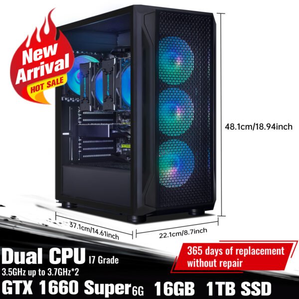 STGAubron Dual CPU Gaming PC, Dual i7 Xeon E5 up to 3.7GHz, GeForce GTX 1660 Super 6G, 16G DDR4, 1T SSD, 600M WiFi, RGB Fan x4, Windows 10 Pro - Image 4
