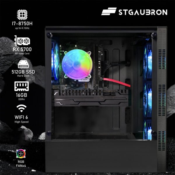 STGAubron Gaming PC Computer Desktop, Radeon RX 5700 8G, Core I7 8th up to 4.10 GHz, 16G DDR4, 512G SSD, 600M WiFi, RGB Fan x4, Windows 11 Home