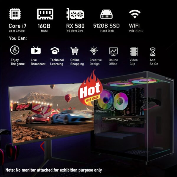 STGAubron Gaming Desktop PC, Core i7 3.4G up to 3.9G, 16G RAM, 512G SSD,Radeon RX 580 16G GDDR5, 600M WiFi, Wireless 5.0, RGB Fan x 3, RGB Keyboard&Mouse, RGB Mouse Pad, W10H64 - Image 3