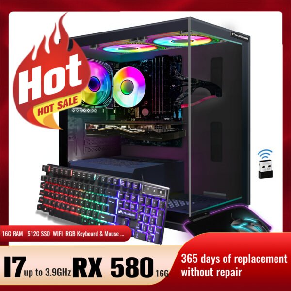 STGAubron Gaming Desktop PC, Core i7 3.4G up to 3.9G, 16G RAM, 512G SSD,Radeon RX 580 16G GDDR5, 600M WiFi, Wireless 5.0, RGB Fan x 3, RGB Keyboard&Mouse, RGB Mouse Pad, W10H64