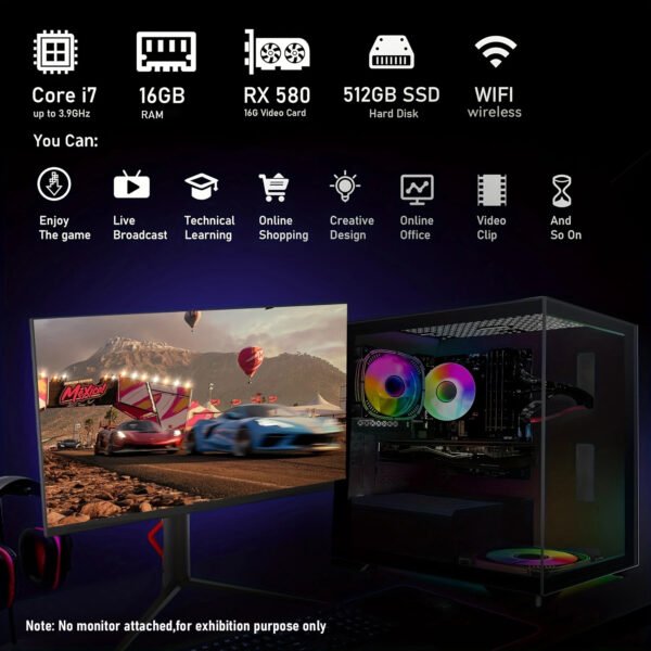 STGAubron Gaming Desktop PC, Core i7 3.4G up to 3.9G, 16G RAM, 512G SSD, Radeon RX 580 16G GDDR5, 600M WiFi, Wireless 5.0, RGB Fan x 2, RGB Keyboard&Mouse, RGB Mouse Pad, RGB Wireless Sound Bar, W10H64