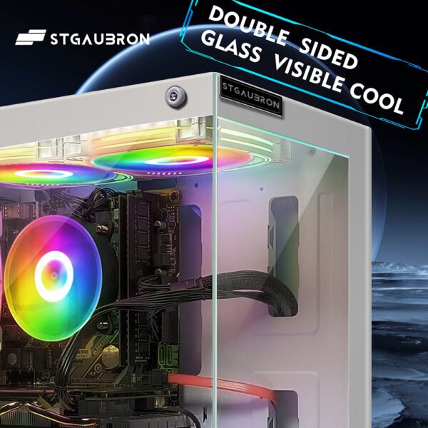 STGAubron Gaming Desktop PC, Radeon RX 580 16G, Core i7-6700 up to 4.0G, 32G DDR4, 2T SSD, 600M WiFi, RGB Fan x3, RGB BT Sound Bar, 10th Gen Opearting System, White - Image 4