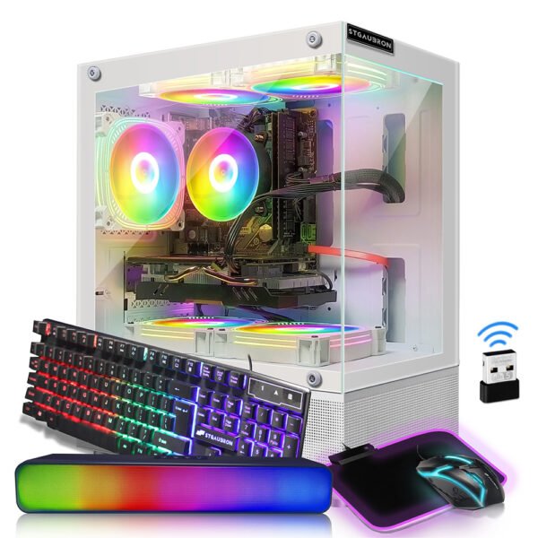 STGAubron Gaming Desktop PC, Radeon RX 580 16G, Core i7-6700 up to 4.0G, 32G DDR4, 2T SSD, 600M WiFi, RGB Fan x3, RGB BT Sound Bar, 10th Gen Opearting System, White - Image 3