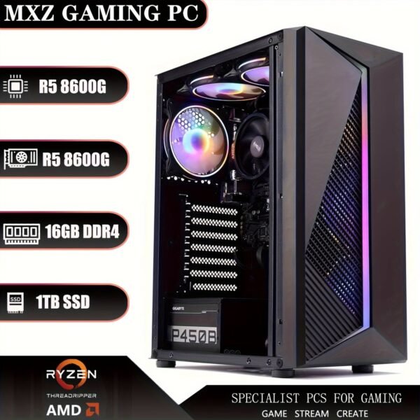 MXZ Gaming PC Desktop Computer, AMD Ryzen 5 8600G 3.6GHz, AMD Radeon Vega 7 Graphics, A620, 16GB DDR5, NVME 1 T SSD, 6RGB Fans, Gamer Desktop Computer(R5 8600G)