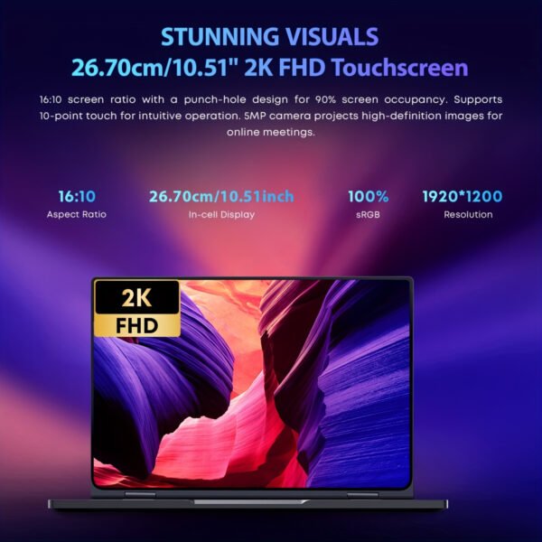 CHUWI MiniBook X 2-in-1 Touch Screen Windows 11 Laptop, 10.51'' 1920*1200 IPS Display, 512GB PCIe SSD 12GB RAM, 12th Gen Intel N100, WiFi6, BT5.2, Backlit Keyboard, 1TB SSD Expand, Type-C, PD 2.0, Webcam, 360 Rotating, Headphone Jack, FHD, LPDDR5, NoteBook Computer - Image 7
