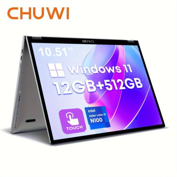 CHUWI MiniBook X 2-in-1 Touch Screen Windows 11 Laptop, 10.51'' 1920*1200 IPS Display, 512GB PCIe SSD 12GB RAM, 12th Gen Intel N100, WiFi6, BT5.2, Backlit Keyboard, 1TB SSD Expand, Type-C, PD 2.0, Webcam, 360 Rotating, Headphone Jack, FHD, LPDDR5, NoteBook Computer