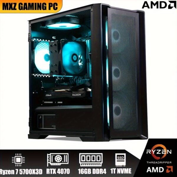 MXZ Gaming PC Computer R7 5700X3D, 16G DDR4, NVME 1 T, B450, 6RGB Fans, Gamer Desktop Computer, Optional RTX4060Ti/ RTX3060/ RTX4060/ RTX4070