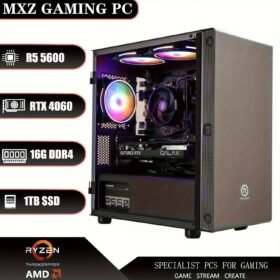 MXZ Gaming PC Desktop Computer, AMD Ryzen 5 5600 3.7GHz, GeForce RTX 4060, 16GB DDR4, NVME 1T SSD, 6RGB Fans, Gamer Desktop Computer(R5 5600| RTX 4060)