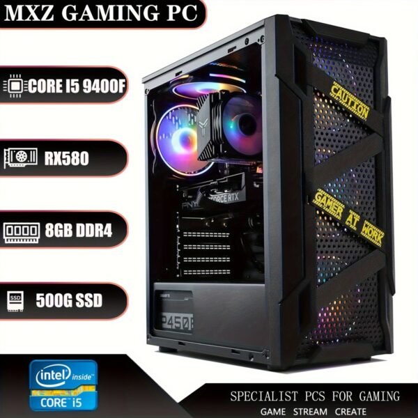 MXZ Gaming PC Computer Intel Core I5 9400F, RX 580, 8GB DDR4, NVME M2 500GB, 5 RGB Fans, Gamer Desktop Computer (I5 9400F| RX 580)