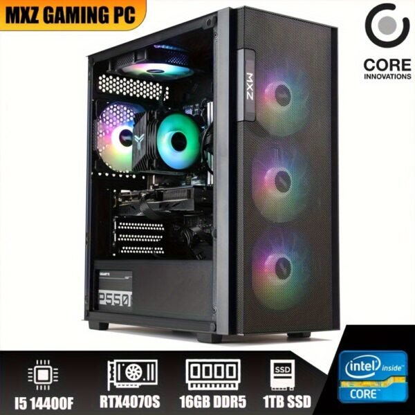 MXZ Gaming PC Computer Intel Core I5 14400F 3.6GHz, 16GB DDR5, NVME 500GB/1TB SSD, 5 RGB Fans, Gamer Desktop Computer Optional RTX 4060/RX7800XT/RTX4070