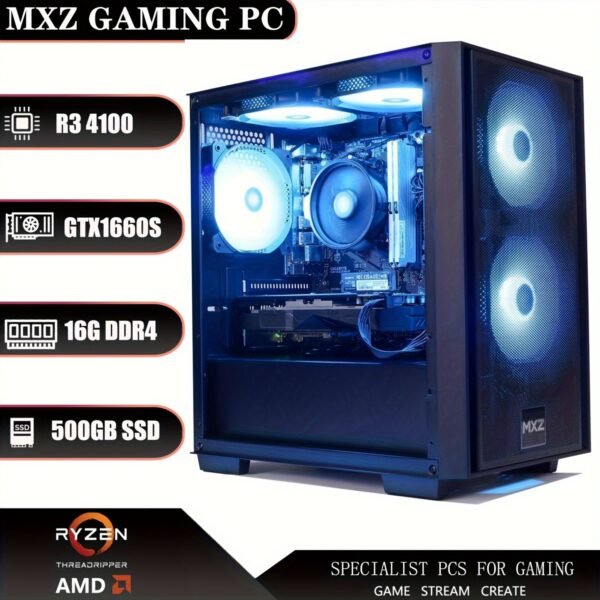 MXZ Gaming PC Desktop Computer, AMD Ryzen 3 4100 3.6GHz, GTX1660S, 16GB (8G*2)DDR4, NVME 500GB SSD, 6RGB Fans, Gamer Desktop Computer(R3 4100|GTX1660S)