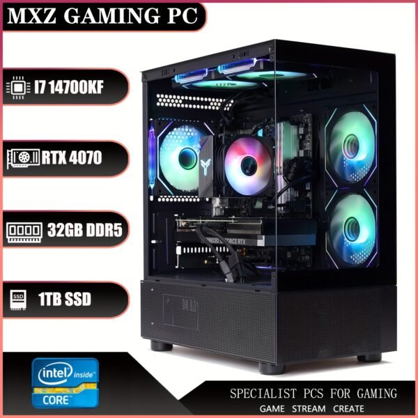 MXZ Intel Core I7 14700KF 5.2GHz, GeForce RTX 4070, Gaming PC, 32GB DDR5 6000MHz, M.2 SSD 1T, B760, 6RGB Fans, Gamer Desktop Computer(I7 14700KF| RTX 4070)