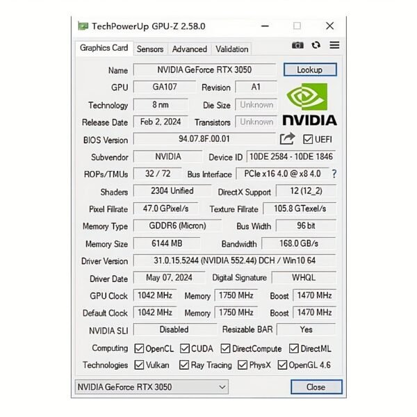 Peladn Gaming RTX 3050 6G Graphics Card with 6GB GDDR6 Memory, 1404 MHz Clock, 8GB DDR6, 40W Power, Single-Fan Design, PCIe 4.0, DisplayPort, Ideal for Gaming and Graphics Intensive Tasks, Professional Graphics Processing | Efficient Cooling Design | Singlefan Cooler - Image 5