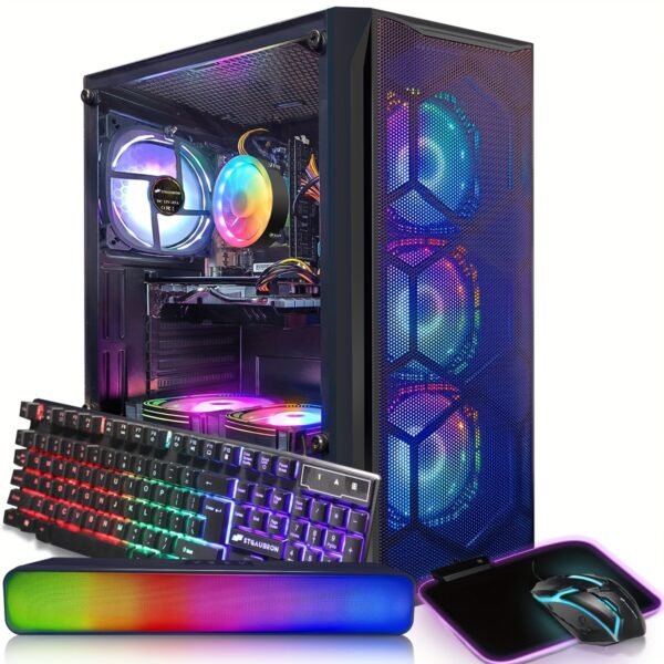 STGAubron Gaming Desktop PC Computer, Intel Core I7 3.4 GHz up to 3.9 GHz, Radeon RX 580 8G GDDR5, 16G RAM, 512G SSD, WiFi, Wireless 5.0, RGB Fanx6, RGB Keyboard&Mouse&Mouse Pad, RGB BT Sound Bar, W10H64 - Image 6