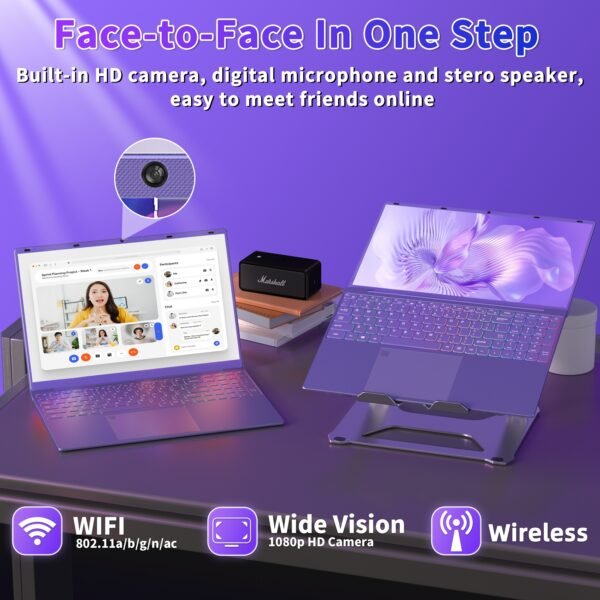 16" Purple Laptop, Intel N95 (Up To 3.4Ghz), 12GB DDR5 RAM, Colorful Backlit Keyboard, Fingerprint Unlock/Enhanced Performance - Image 5