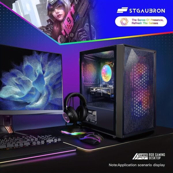 STGAubron Gaming Desktop PC, Core I3-10100F Up To 4.3G, GeForce GTX 1660 Super 6G GDDR6, 16G DDR4, 1T SSD, 600M WiFi, Wireless 5.0, RGB Fan X 3, RGB Keyboard&Mouse&Mouse Pad, RGB Wireless Sound Bar, RGB Wireless Gaming Mic, W11H64 - Image 4