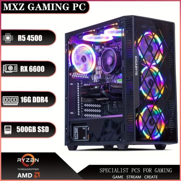 MXZ Gaming PC Desktop Computer, AMD Ryzen 5 4500 3.6GHz, RX 6600, 16GB(8G*2) DDR4, NVME 500GB SSD, 6RGB Fans, Gamer Desktop Computer(R5 4500|RX 6600) - Image 3
