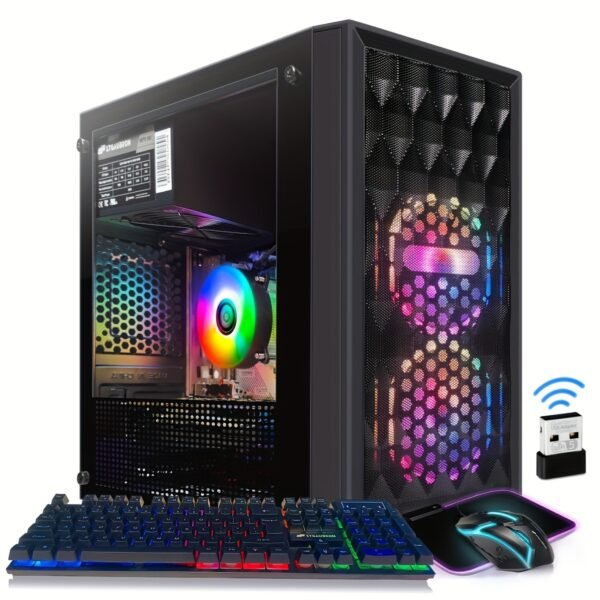 STGAubron Gaming Desktop PC with AMD Ryzen 3 3200G & RX 580 Graphics, 16GB DDR4, 512GB SSD, 600Mbps WiFi, RGB Fans, Keyboard & Mouse - Windows 11 Home Gaming Computer for 60+ FPS, Streaming, Crypto Trading - Image 3
