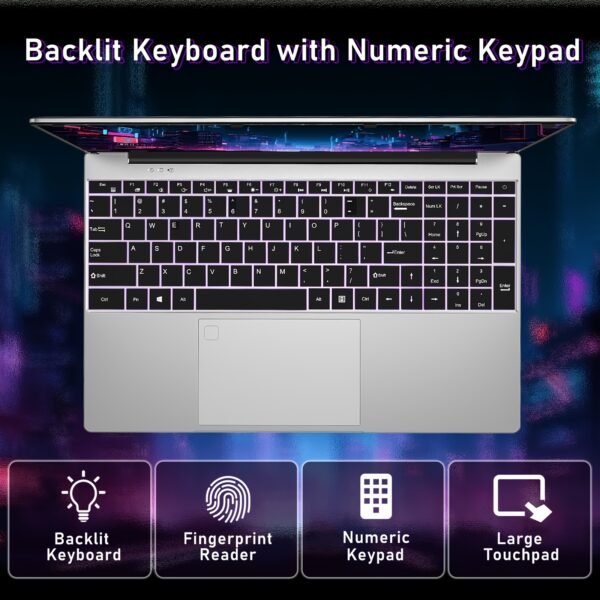 NIAKUN 15.6 Inch Laptop Computer, Gaming Laptop, AMD Ryzen 7 5700U 8C/16T Processor (up To 4.3Ghz), 16GB RAM 1TB SSD, AMD Radeon Graphics, 15.6" FHD 1920 * 1080 Display, WiFi 5, BT5.0, Backlit Keyboard - Image 4