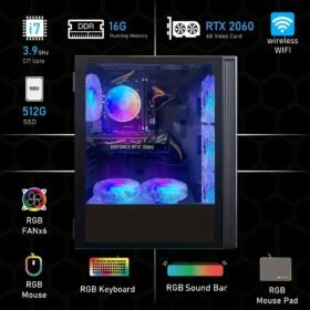 STG Aubron Gaming PC Desktop, GeForce RTX 2060 6G GDDR6, Core I7 3.4 GHz up to 3.9 GHz, 16G RAM, 512G SSD, 600m WiFi, RGB Fan x6, RGB Mouse Pad, RGB BT Sound Bar, Windows 10 Home, STGAUBRON