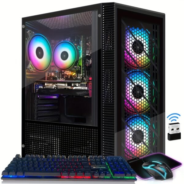 STGAubron Gaming Desktop PC, Intel Core i5-9400F up to 4.1GHz, Radeon RX 580 16G GDDR5, 16G RAM, 1T SSD, 600M WIRELESS, WIRELESS 5.0, RGB Fan x 4, RGB Keyboard & Mouse & Mouse Pad, W11H64 - Image 3