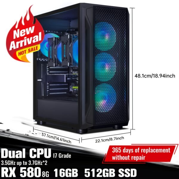 STGAubron Gaming PC Computer Desktop, Radeon RX 580 8G, Dual Intel I7 Xeon E5 Up to 3.7GHz, 16G DDR4, 512G SSD, 600m WiFi, Wireless 5.0, RGB Fan X 4, RGB Mouse Pad, Windows 10 Pro - Image 2