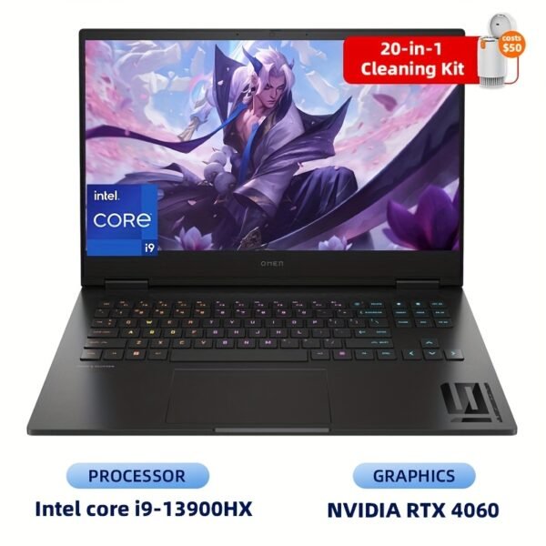 HP Omen 16 Gaming Laptop, 16.1" FHD 165Hz, Intel core i9-13900HX, 64GB DDR5 RAM, 1TB SSD, NVIDIA GeForce RTX 4060, Wi-Fi 6E, RGB Backlit, Windows 11 Home, Shadow Black, with Cleaning Brush