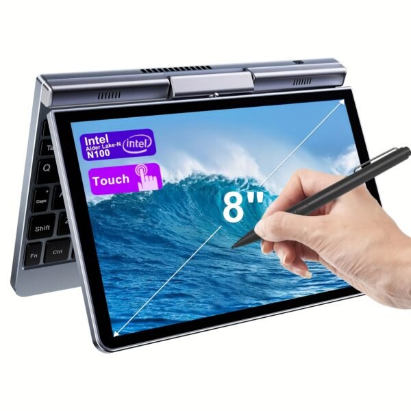 Crelander 2 In 1 Mini Laptop | 8 Inch Touchscreen Portable Computer | Intel 12th Gen N100 Processor | 12GB DDR5 RAM | 1TB M.2 SSD | PD 30W Charging | Wi-Fi 6 BT5.2 | Backlit Keyboard |